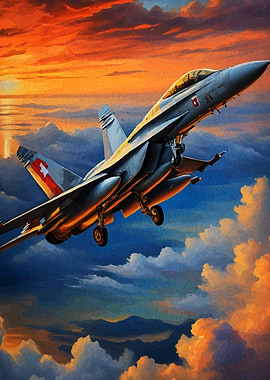 Fighter Jet Ascending Sunset