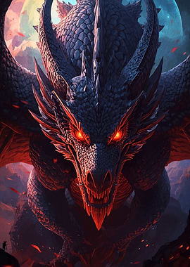 Menacing Dragon Glowing Red Eyes