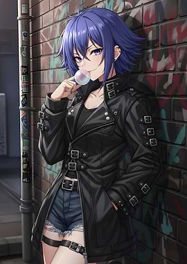 Anime Girl with Bubblegum and Leather