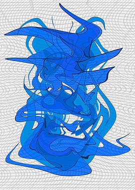 Abstract Blue Shapes on Grid Background A