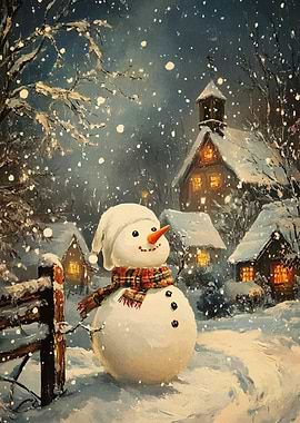 Snowman in Winter Village