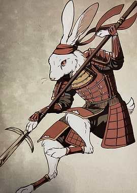 Rabbit Samurai Warrior with Spear