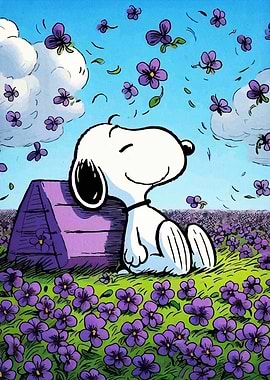 Snoopy in a field of violets