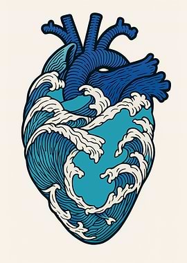 Heart and Ocean Waves Illustration