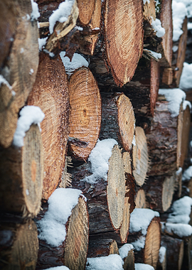 Stacked Logs with Snow