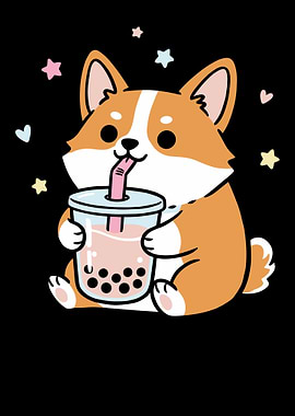 Corgi drinking Boba Tea
