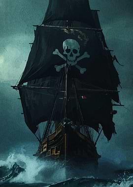 Pirate Ship Sailing Stormy Seas