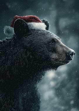 Black Bear with Santa Hat
