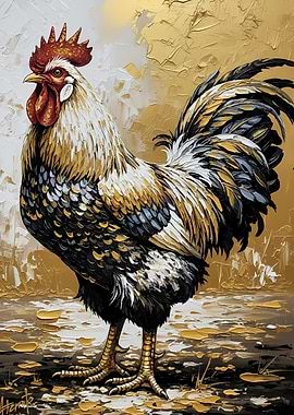 Rooster Painting with Gold Accents
