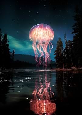 Jellyfish Over Lake Night