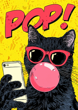Cool Cat with Bubble Gum Pop Art