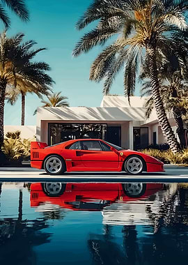 Red Ferrari F40 by the Pool