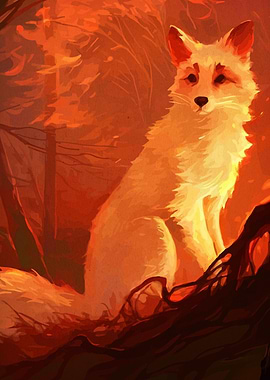 Fox in Autumn Forest Illustration