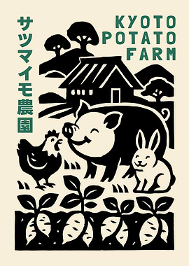 Kyoto Potato Farm Retro Poster