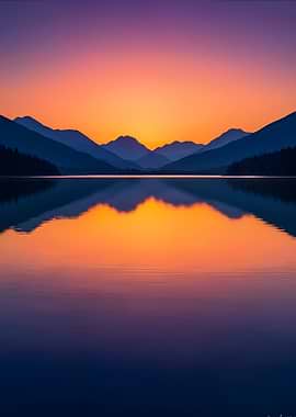 Lake and Mountain Sunset Reflection
