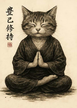 Meditating Cat Monk