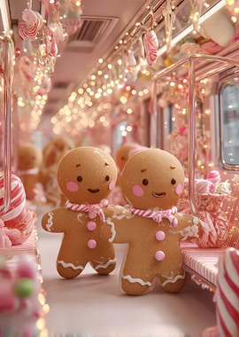 Gingerbread men in a candy train