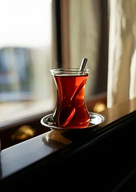 Turkish Tea in Glass with Spoon