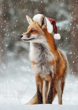 Fox with Santa Hat