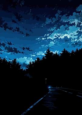 Night Road Through Forest