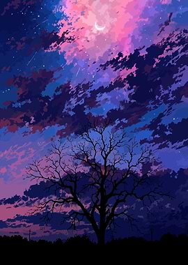 Night Sky with Tree Silhouette