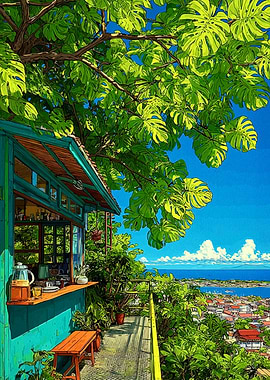 Tropical Cafe Overlooking Ocean