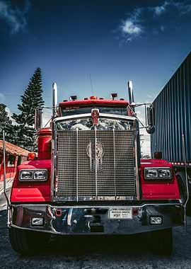 Red Kenworth Truck Under Blue Sky