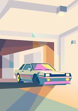 Pixel Art Car in Garage