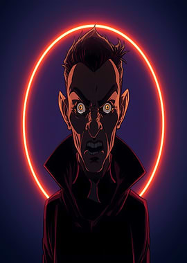 Cartoon Vampire Portrait with Neon Halo