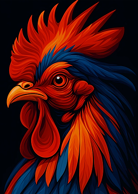 Colorful Rooster Portrait on Black Background