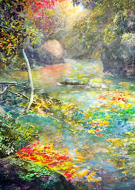 Colorful River Landscape Painting