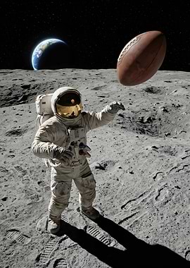 Astronaut playing football on the moon