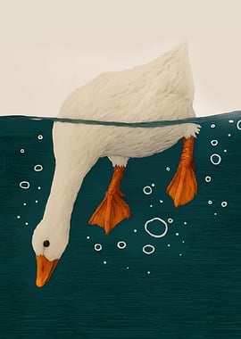 Duck Diving in Water Illustration
