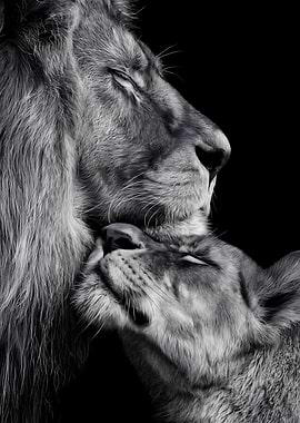 Lion and Lioness Affectionate