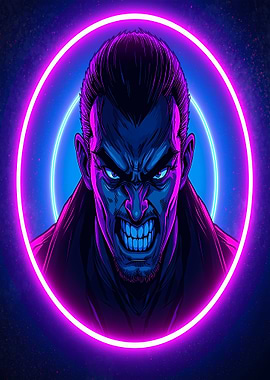 Angry Man Neon Portrait