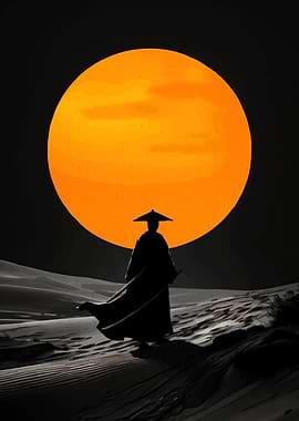 Samurai in Desert Orange Sun