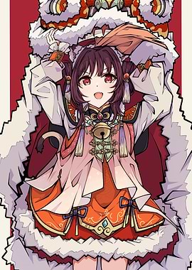 Anime Girl with Lion Dance Costume