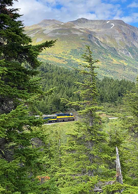 Alaska Railroad in Alaskan Wilderness Landscape