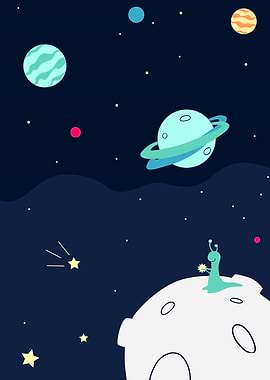 Alien on Moon with Planets