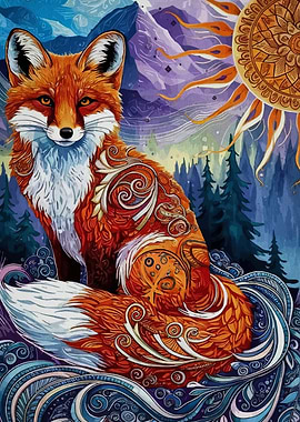 Ornate Fox in Mountain Landscape
