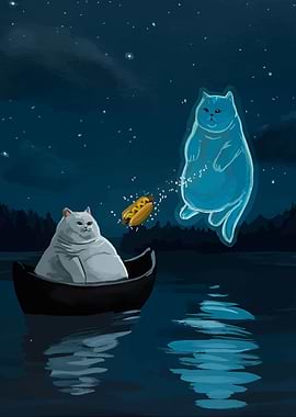 Cat in Boat with Ghost Cat