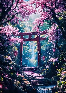 Cherry Blossom Torii Gate Landscape