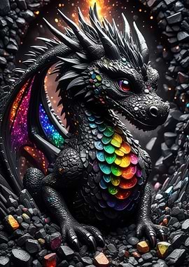 Black Dragon with Rainbow Scales