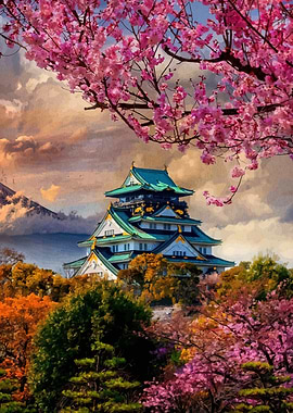 Osaka Castle with Cherry Blossoms