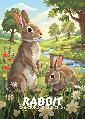 Rabbit in Meadow Illustration