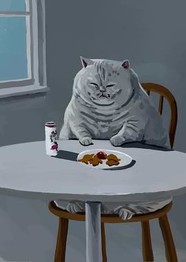 Overweight Cat at Table