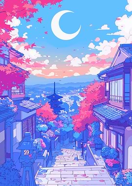 Japanese Sunset Moon Pastel