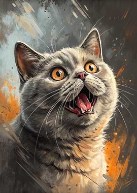 Surprised Gray Cat Portrait