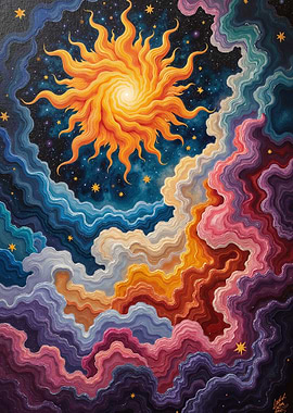 Celestial Sun and Clouds Painting