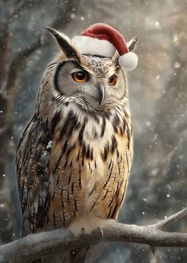 Christmas Owl with Santa Hat
